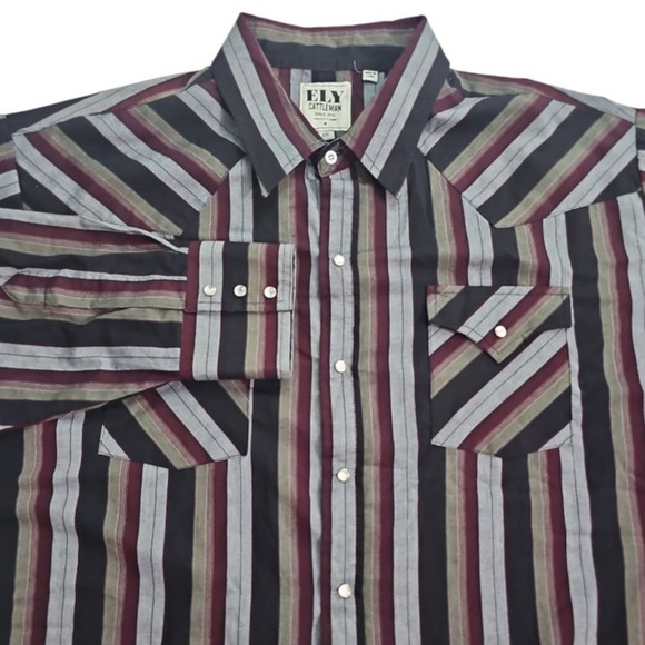 Ely Cattleman Other - ELY Cattleman Mens X XL 2XL Striped Pearl Snap Long Sleeve Shirt